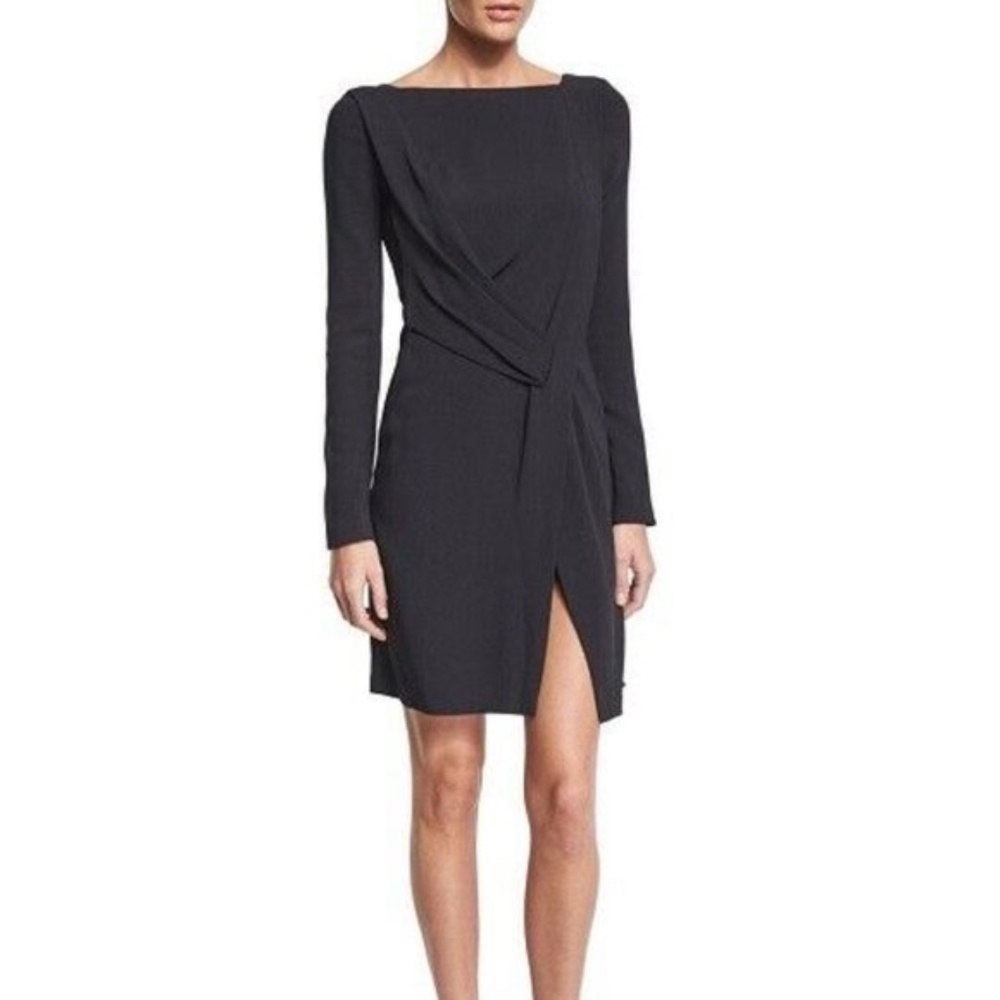 MAIYET DRAPED FRONT Sheath Long Sleeve Black Dress - LBD - Size 6 (FR 38)
